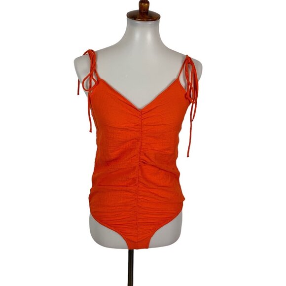 Zara Orange Bodysuit Large Tie Shoulder Slim Fit Summer Night Out - Picture 1 of 6